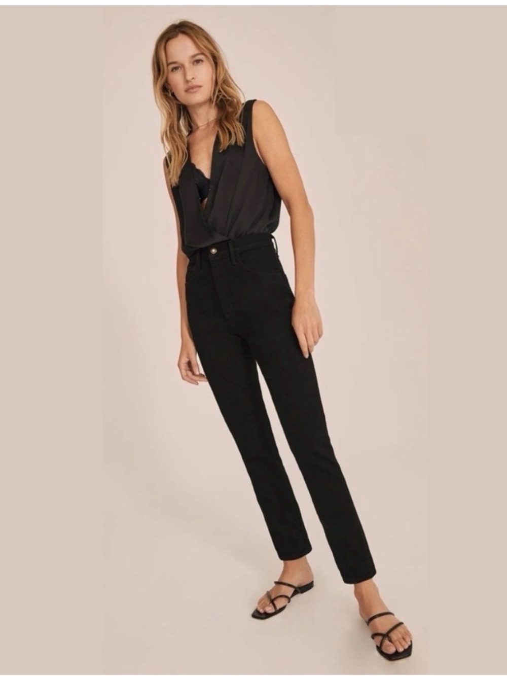 Favorite Daughter The Valentina Black Super High Rise Cigarette Ankle Jeans,27